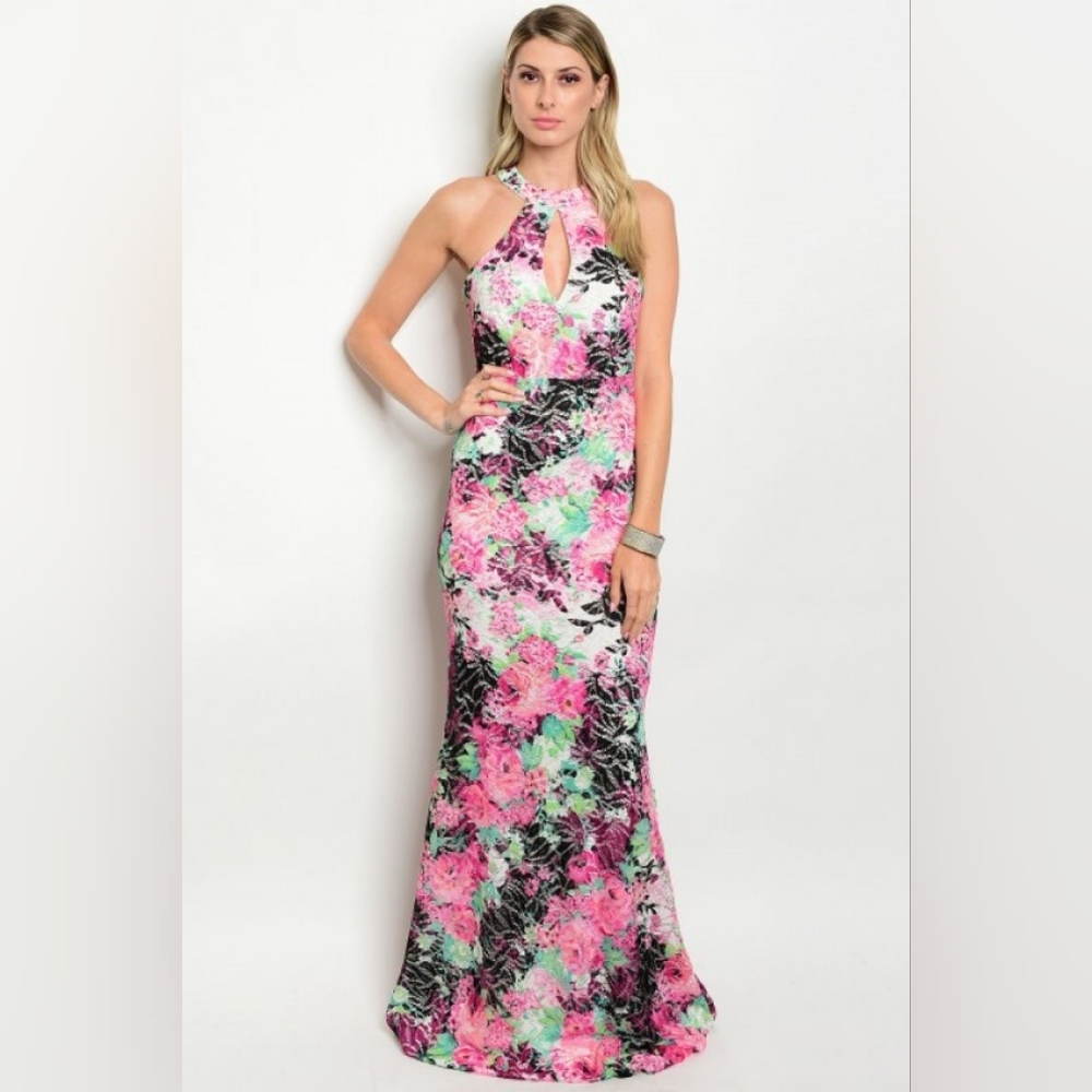 Pink black floral dess